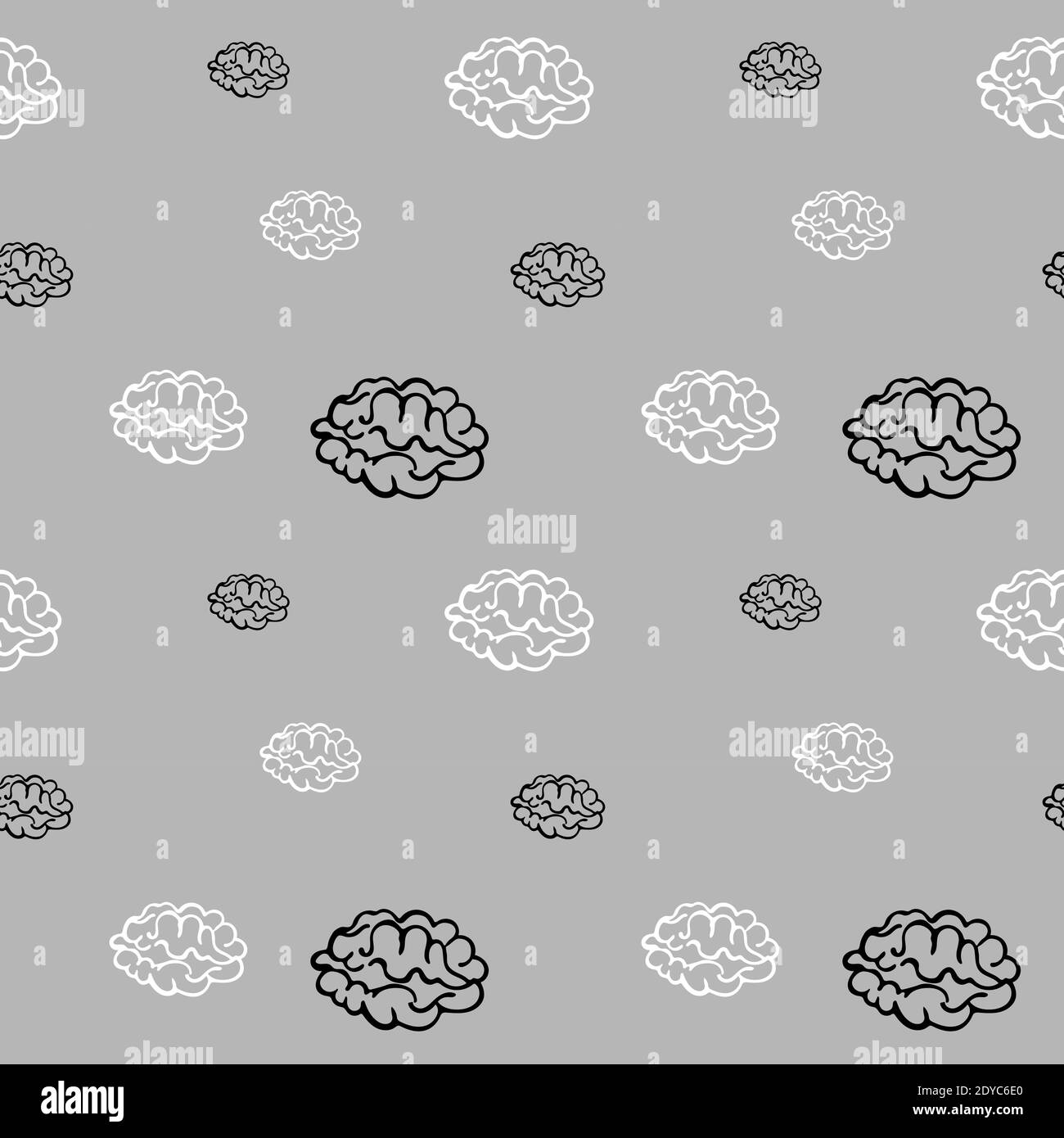 Schizzi bianchi e neri del cervello su sfondo grigio. Vettore. Illustrazione Vettoriale