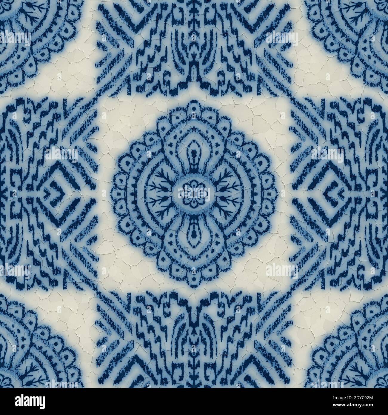 Design in ceramica blu e bianco incrinato senza cuciture Foto Stock