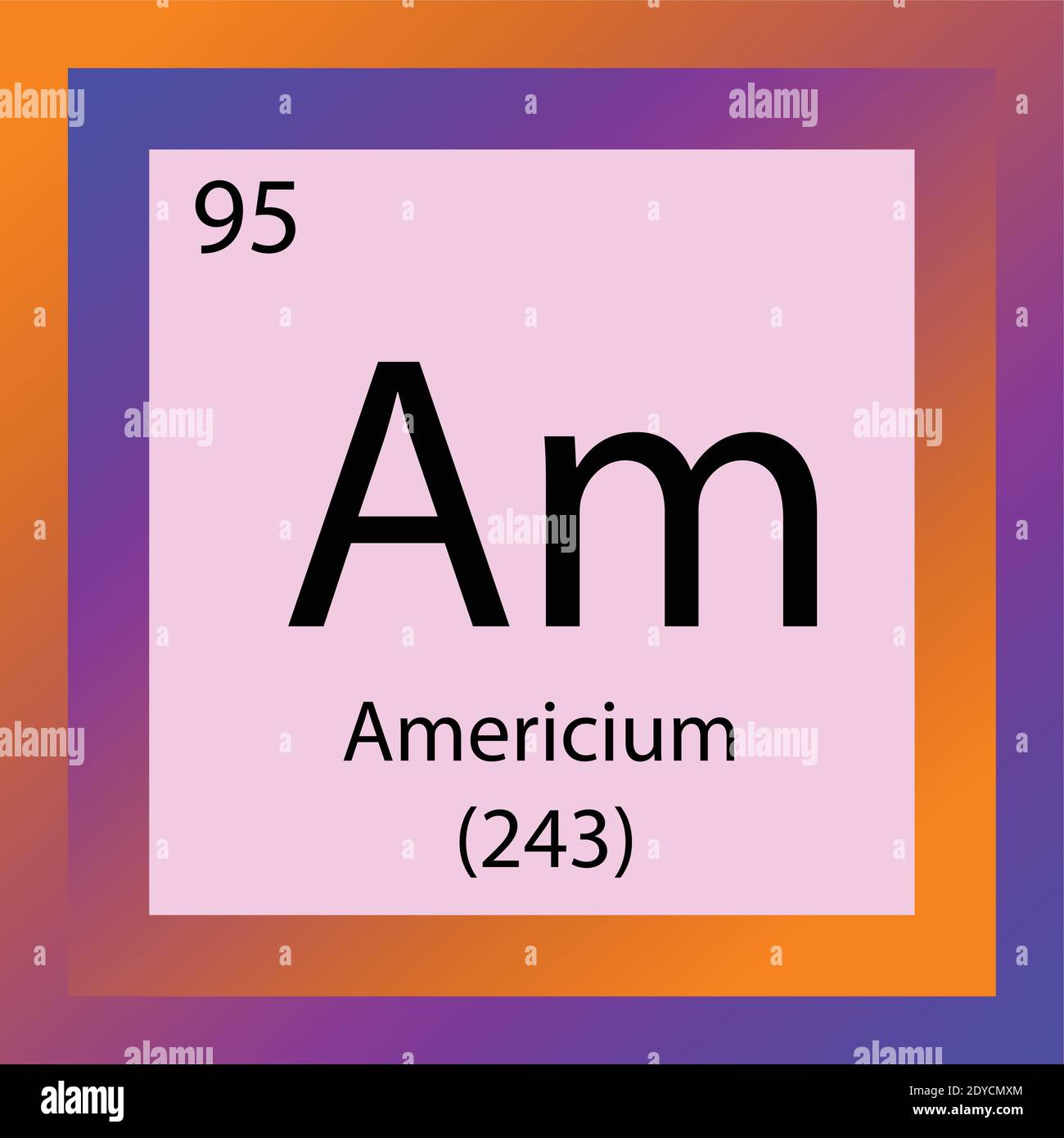 Tabella periodica degli elementi chimici AM Americium. Illustrazione vettoriale a elemento singolo, icona dell'elemento attinico con massa molare e numero atomico. Illustrazione Vettoriale