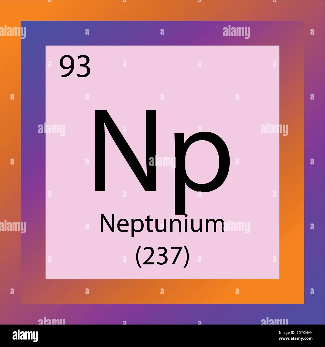 NP Neptunium Tabella periodica degli elementi chimici. Illustrazione vettoriale a elemento singolo, icona dell'elemento attinico con massa molare e numero atomico. Illustrazione Vettoriale