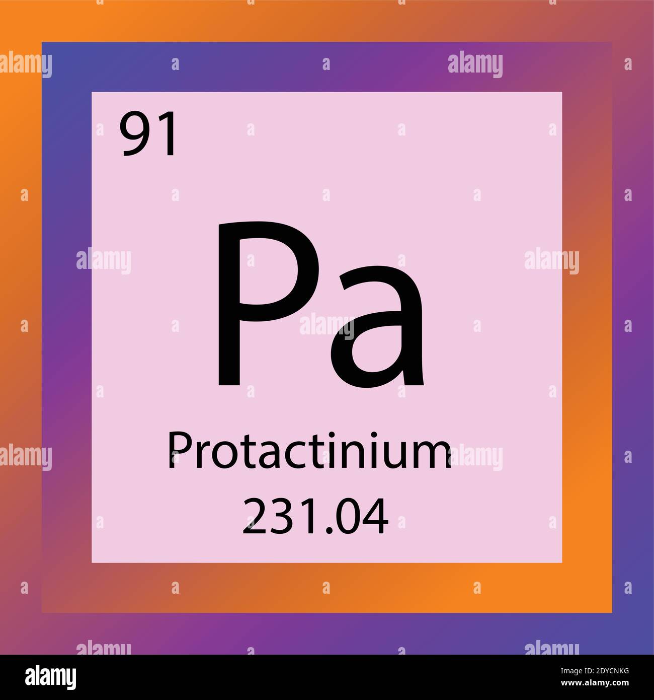 PA Protactinium Actinium Chemical Element Tavola periodica. Illustrazione vettoriale a elemento singolo, icona dell'elemento attinico con massa molare e numero atomico. Illustrazione Vettoriale