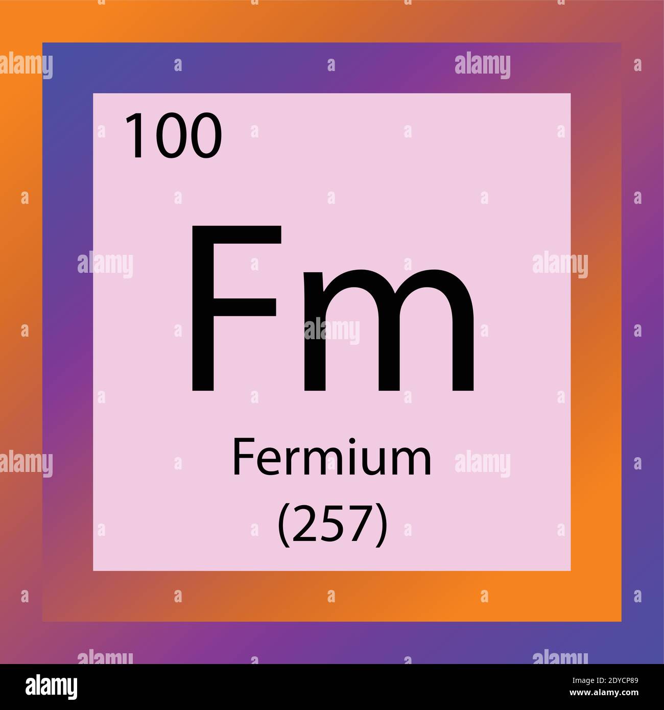 Tabella periodica degli elementi chimici al fermio FM. Illustrazione vettoriale a elemento singolo, icona dell'elemento attinico con massa molare e numero atomico. Illustrazione Vettoriale