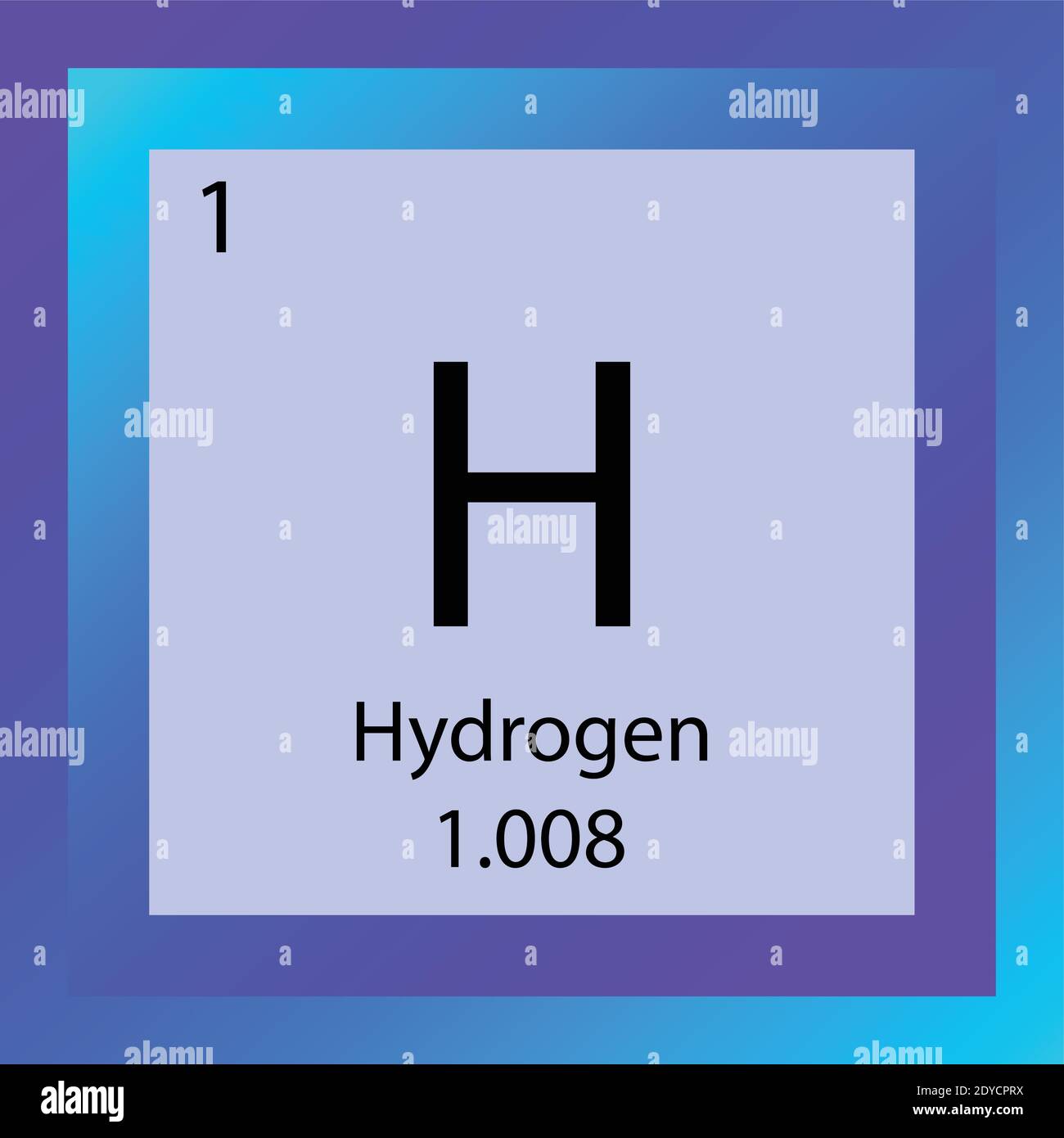 H idrogeno elemento chimico Tavola periodica. Illustrazione vettoriale a elemento singolo, icona elemento non metallico con massa molare e numero atomico Illustrazione Vettoriale
