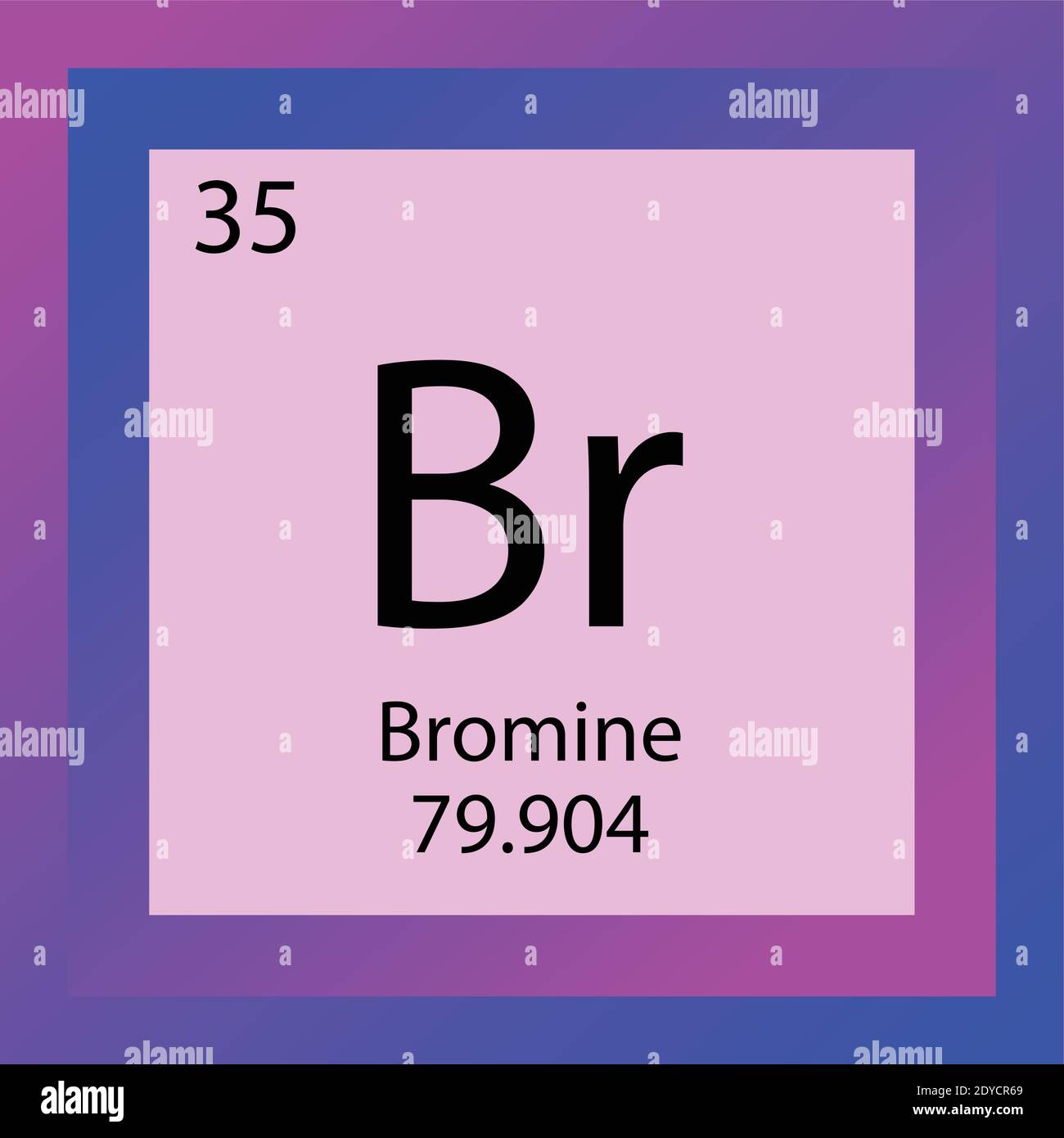 BR bromo elemento chimico Tavola periodica. Illustrazione vettoriale a elemento singolo, icona dell'elemento alogeni con massa molare e numero atomico. Illustrazione Vettoriale
