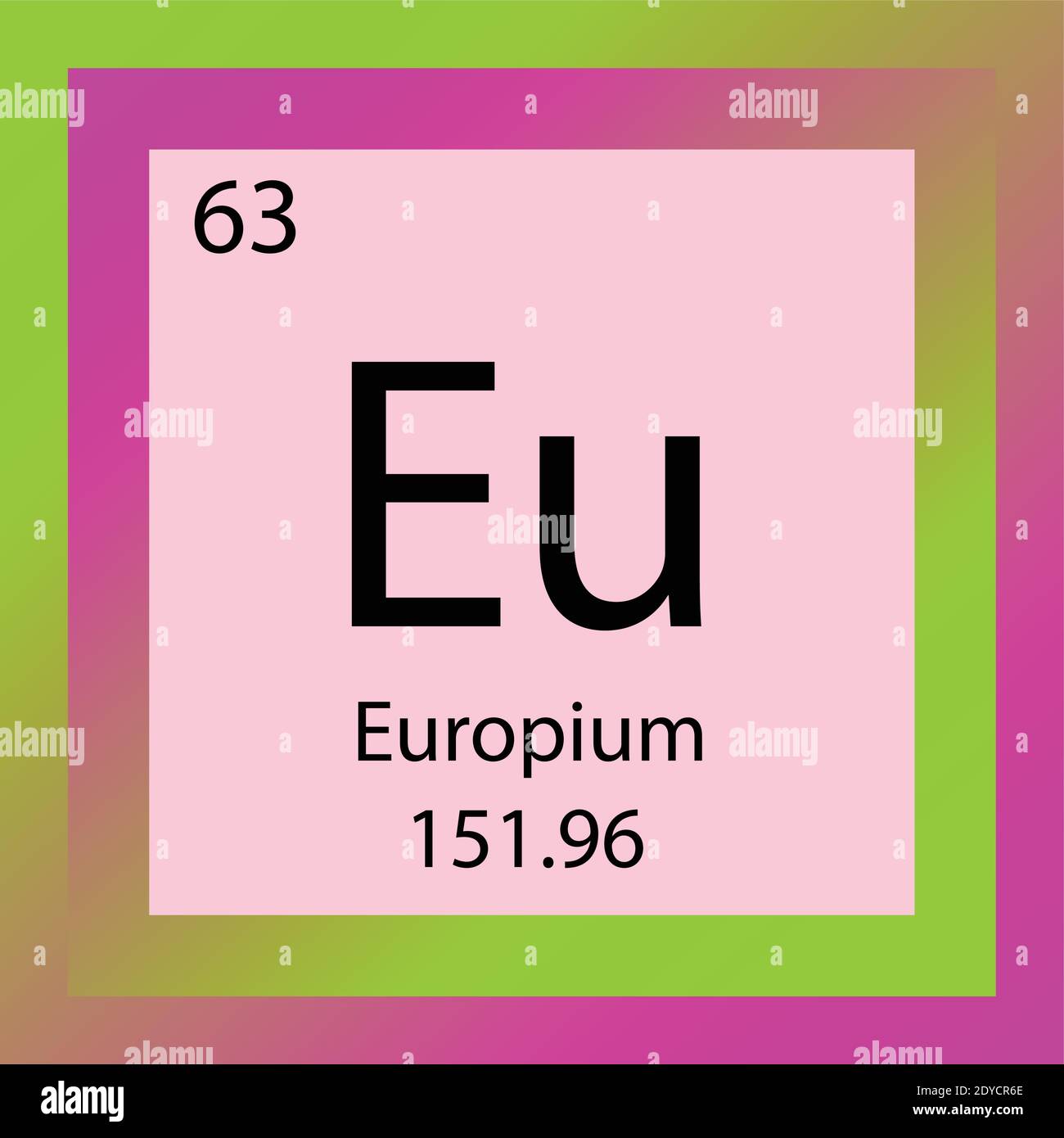 EU Europium Tabella periodica degli elementi chimici. Illustrazione vettoriale a elemento singolo, icona dell'elemento lantanide con massa molare e numero atomico. Illustrazione Vettoriale
