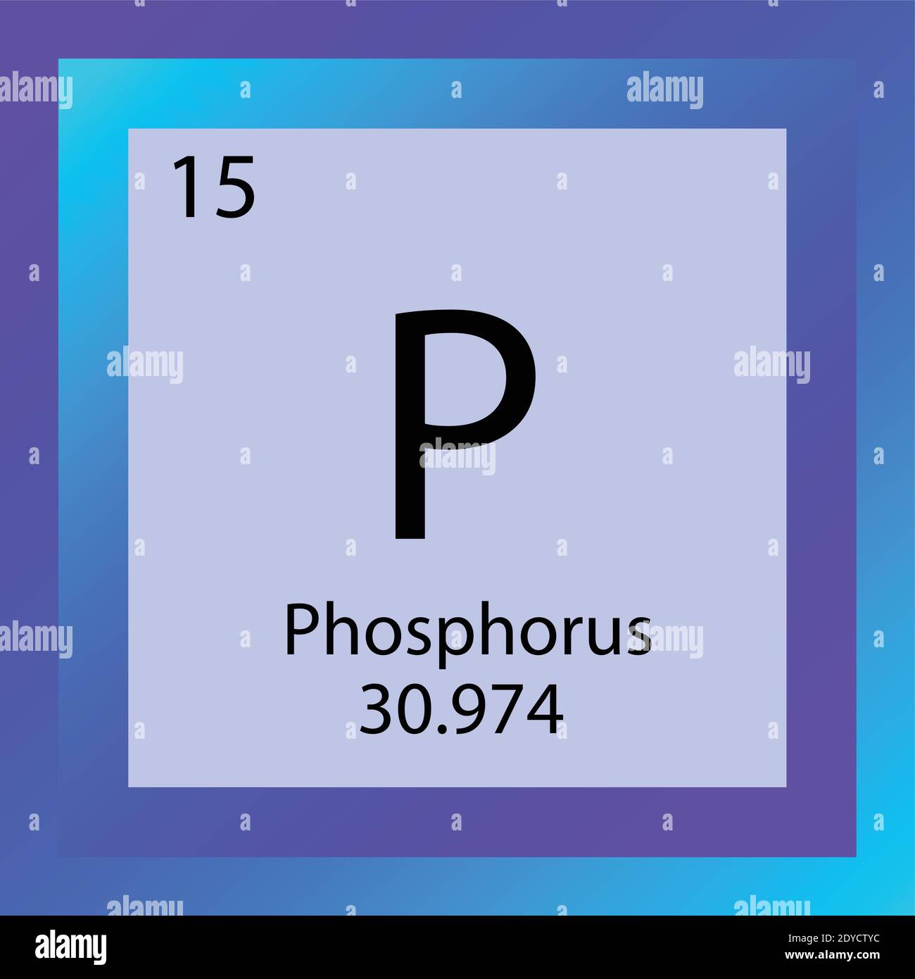 P Phosphorus Tabella periodica degli elementi chimici. Illustrazione vettoriale a elemento singolo, icona elemento non metallico con massa molare e numero atomico Illustrazione Vettoriale