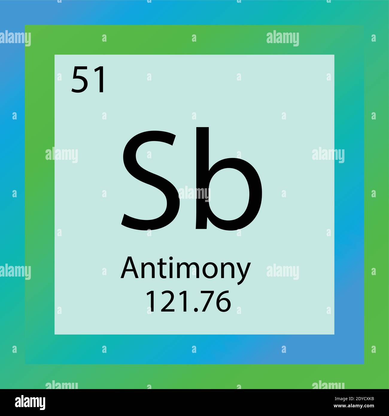 SB Tabella periodica degli elementi chimici antimonio. Illustrazione vettoriale a elemento singolo, icona elemento semi-metallico con massa molare e numero atomico Illustrazione Vettoriale