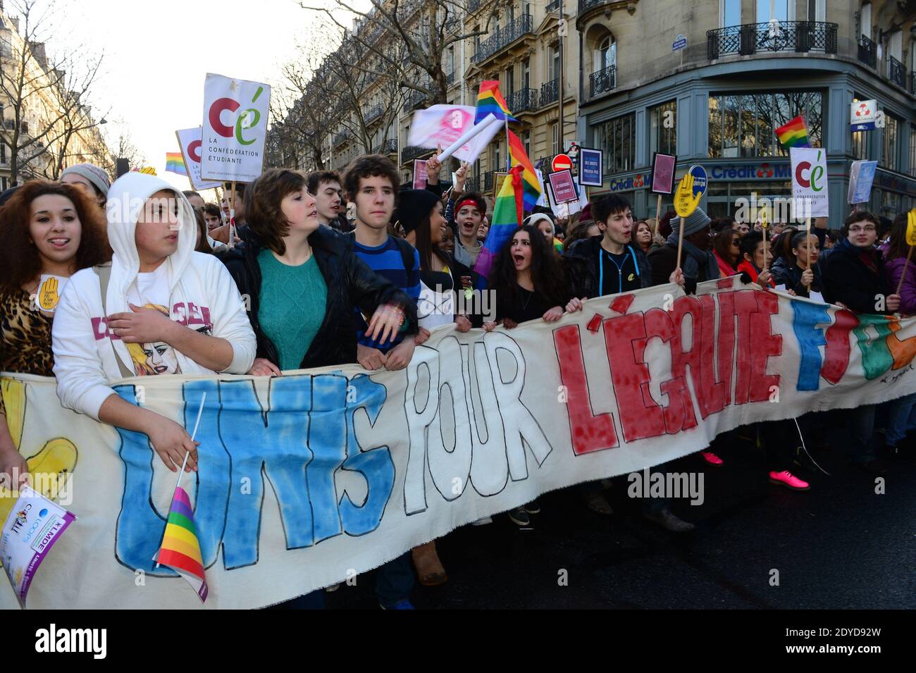 Atmosfera in una manifestazione per il matrimonio gay che ha riunito centinaia di migliaia di persone a Parigi, in Francia, il 27 gennaio 2013. Foto di Ammar Abd Rabbo/ABACAPRESS.COM Foto Stock