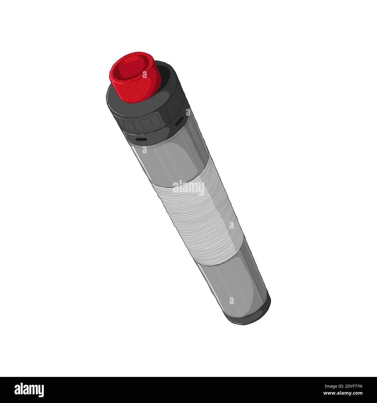 Vape mech mod con atomizzatore a gocciolamento rigenerabile. Concetto di e-sigaretta. Illustrazione vettoriale colorata in stile cartoni animati. Isolato su sfondo bianco. Illustrazione Vettoriale