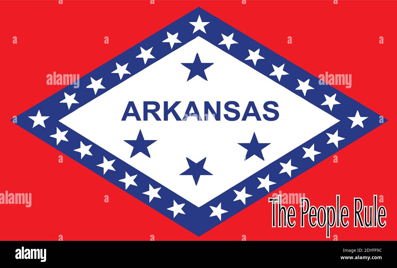 La bandiera di stato dello stato degli Stati Uniti dell'Arkansas con Il motto di stato che il popolo regola Illustrazione Vettoriale