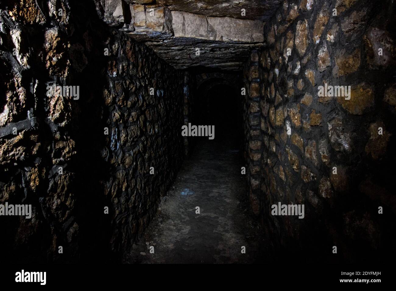 Nelle viscere di Parigi. Esplorazione nelle catacombe vietate di Parigi. Dans les entrailles de Paris. Esplorazioni dans le catacombes interdites de pari Foto Stock