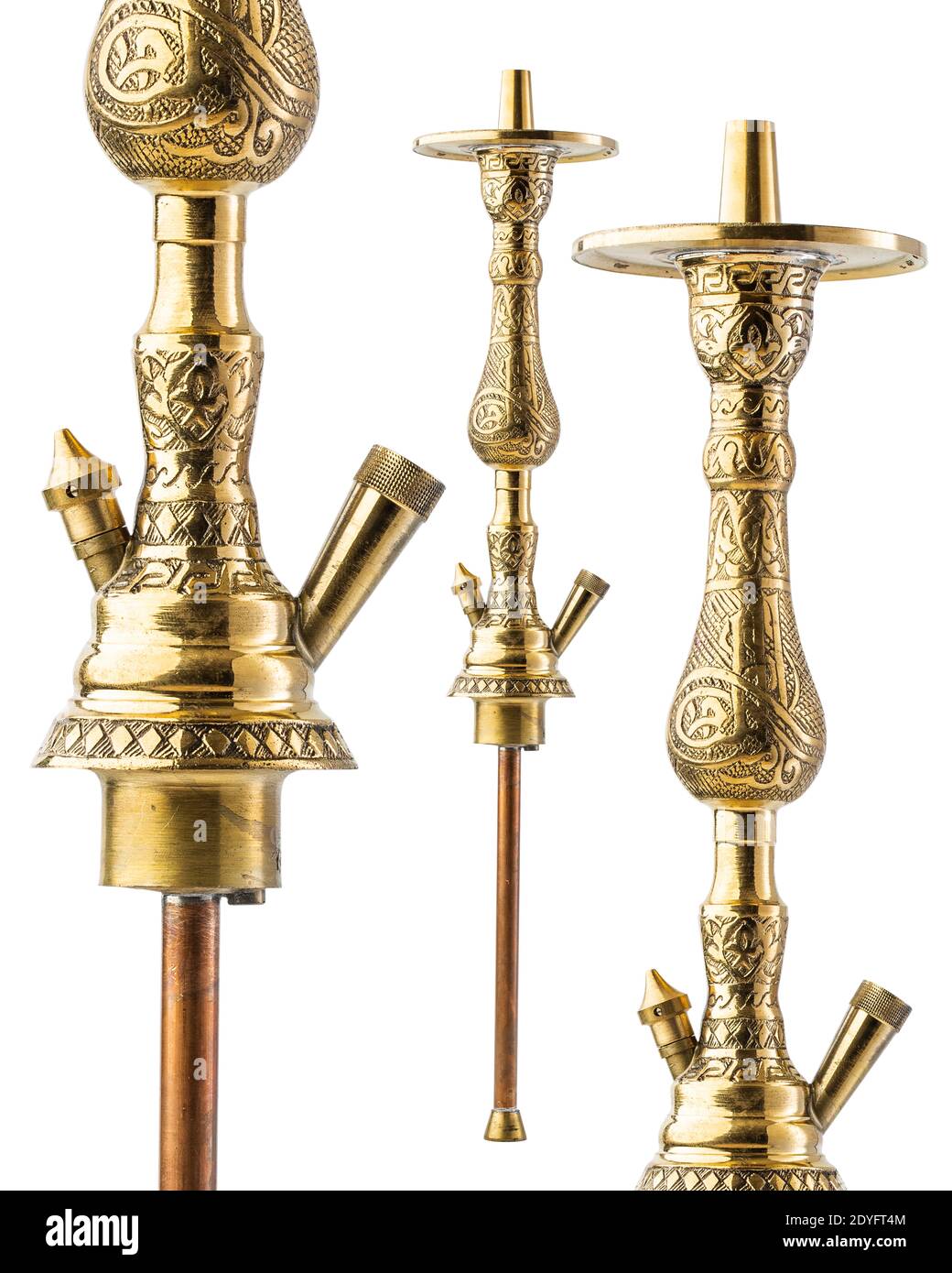 tubo dell'acqua dorato isolato senza ciotola e motivo sgranato Foto Stock