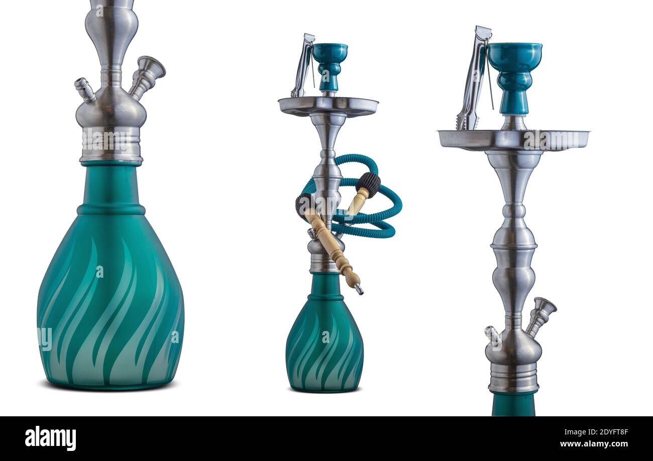 tubo dell'acqua isolato colorato o hookah. Set di narghilè tradizionali Foto Stock