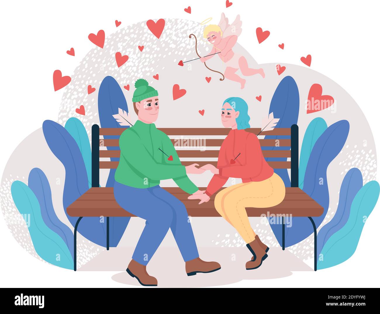 Ragazzo e ragazza che cadono in amore 2D vettore web banner, poster Illustrazione Vettoriale