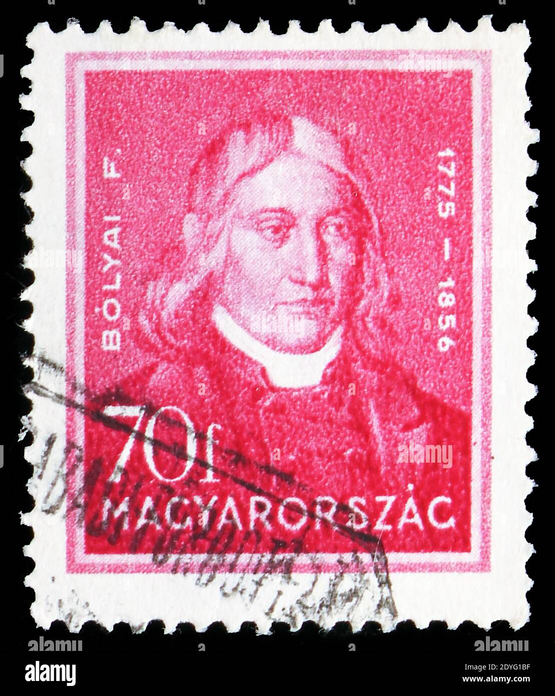 MOSCA, RUSSIA - 19 LUGLIO 2019: Francobollo stampato in Ungheria mostra Farkas Bolyai (1775-1856) matematico, personalità serie, circa 1932 Foto Stock