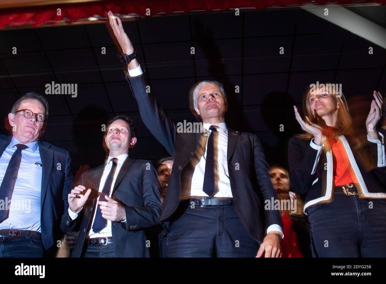 FRA - POLITIQUE - MEETING DE LAURENT WAUQUIEZ ET FRANCOIS-XAVIER BELLAMY Laurent Wauquiez, président du parti Les Républicains, et François Xavier Bel Foto Stock