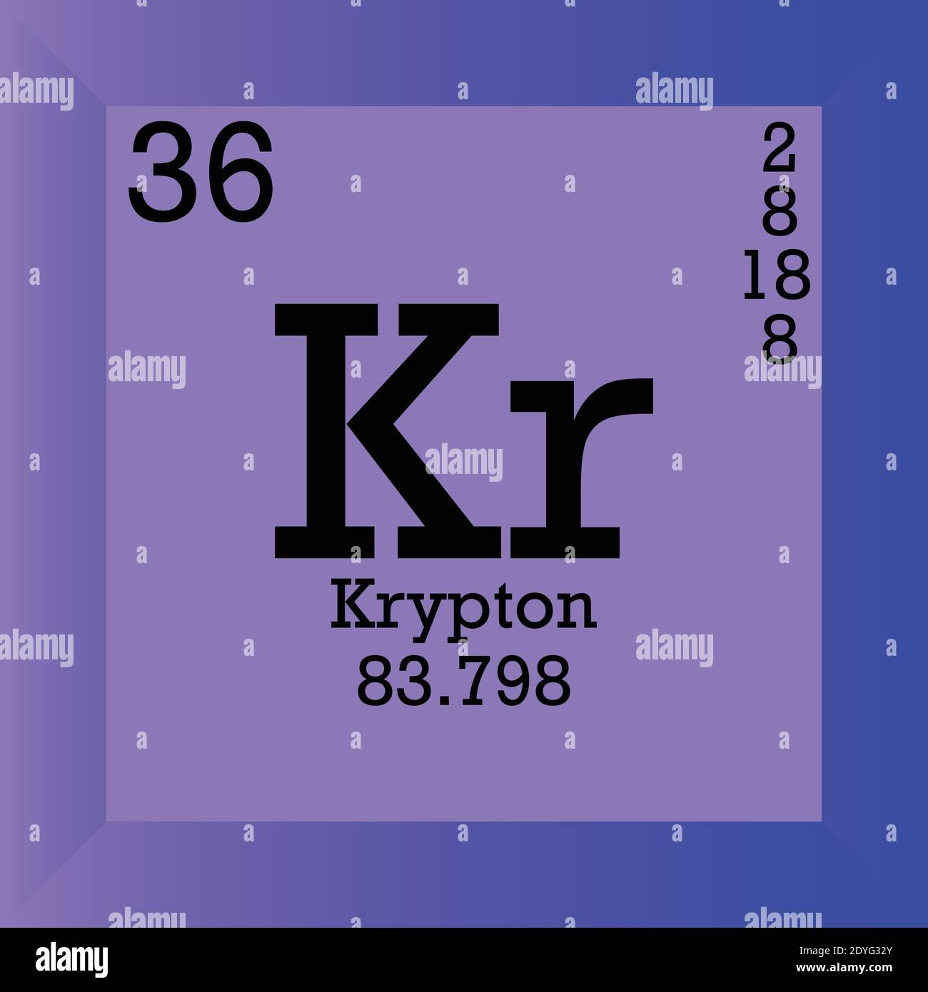 KR Krypton Tavola periodica degli elementi chimici. Illustrazione vettoriale singolo, icona elemento con massa molare, numero atomico e conn. Elettronico Illustrazione Vettoriale