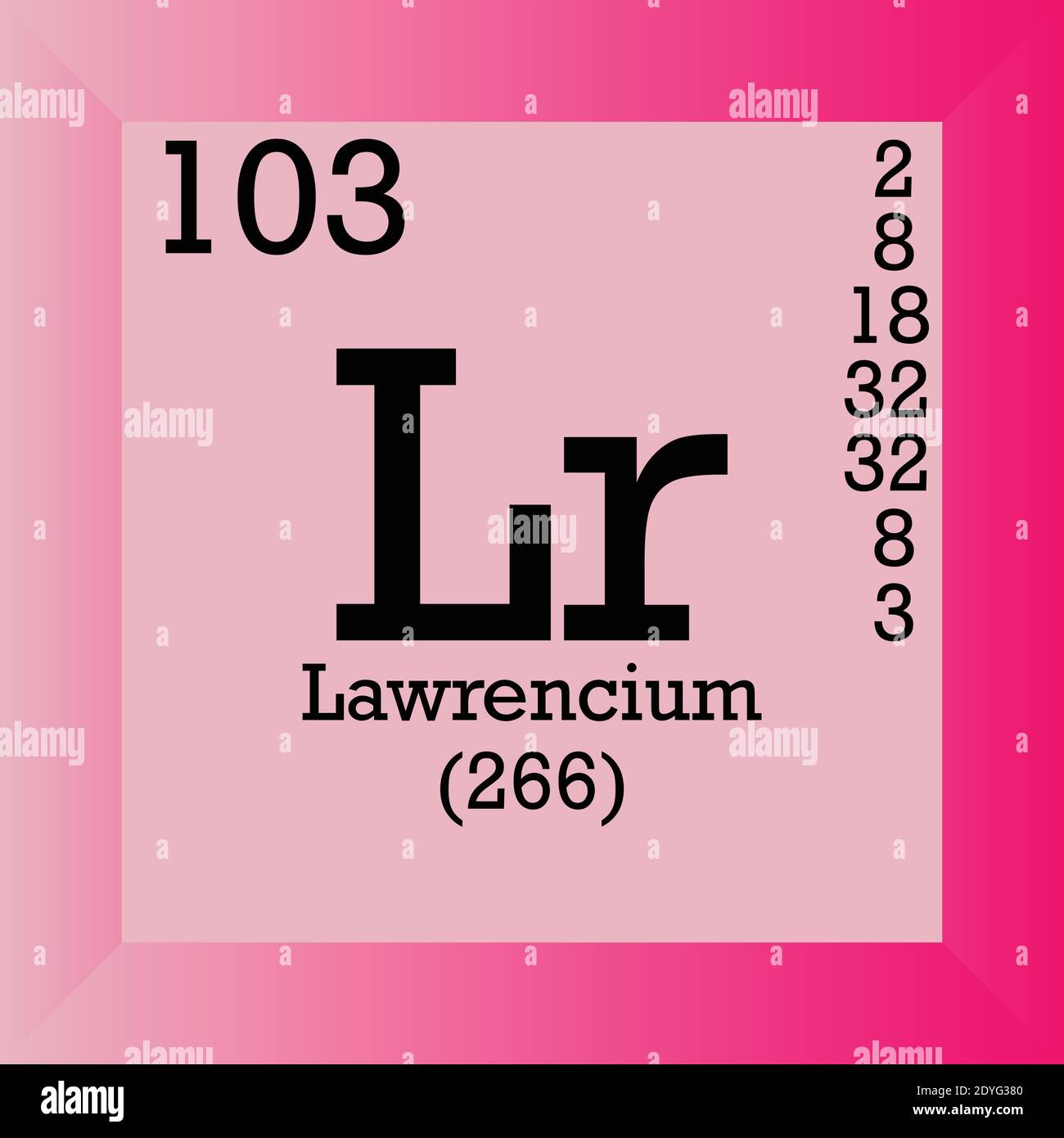 Tabella periodica degli elementi chimici del Lawrencium LR. Illustrazione vettoriale singolo, icona elemento con massa molare, numero atomico e conn. Elettronico Illustrazione Vettoriale