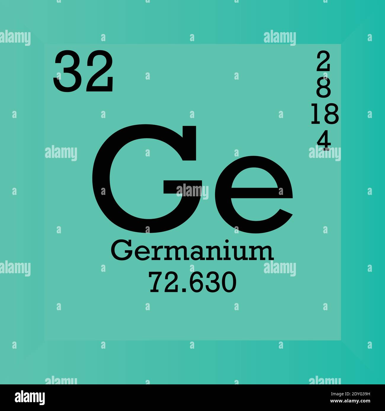 GE Germanium Chemical Element Tavola periodica. Illustrazione vettoriale singolo, icona elemento con massa molare, numero atomico e conn. Elettronico Illustrazione Vettoriale