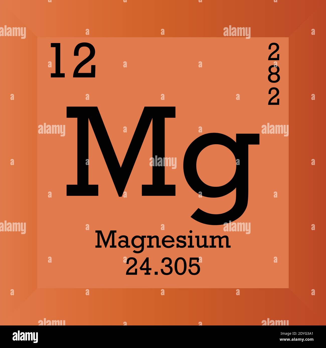 Mg magnesio elemento chimico Tavola periodica. Illustrazione vettoriale singolo, icona elemento con massa molare, numero atomico e conn. Elettronico Illustrazione Vettoriale