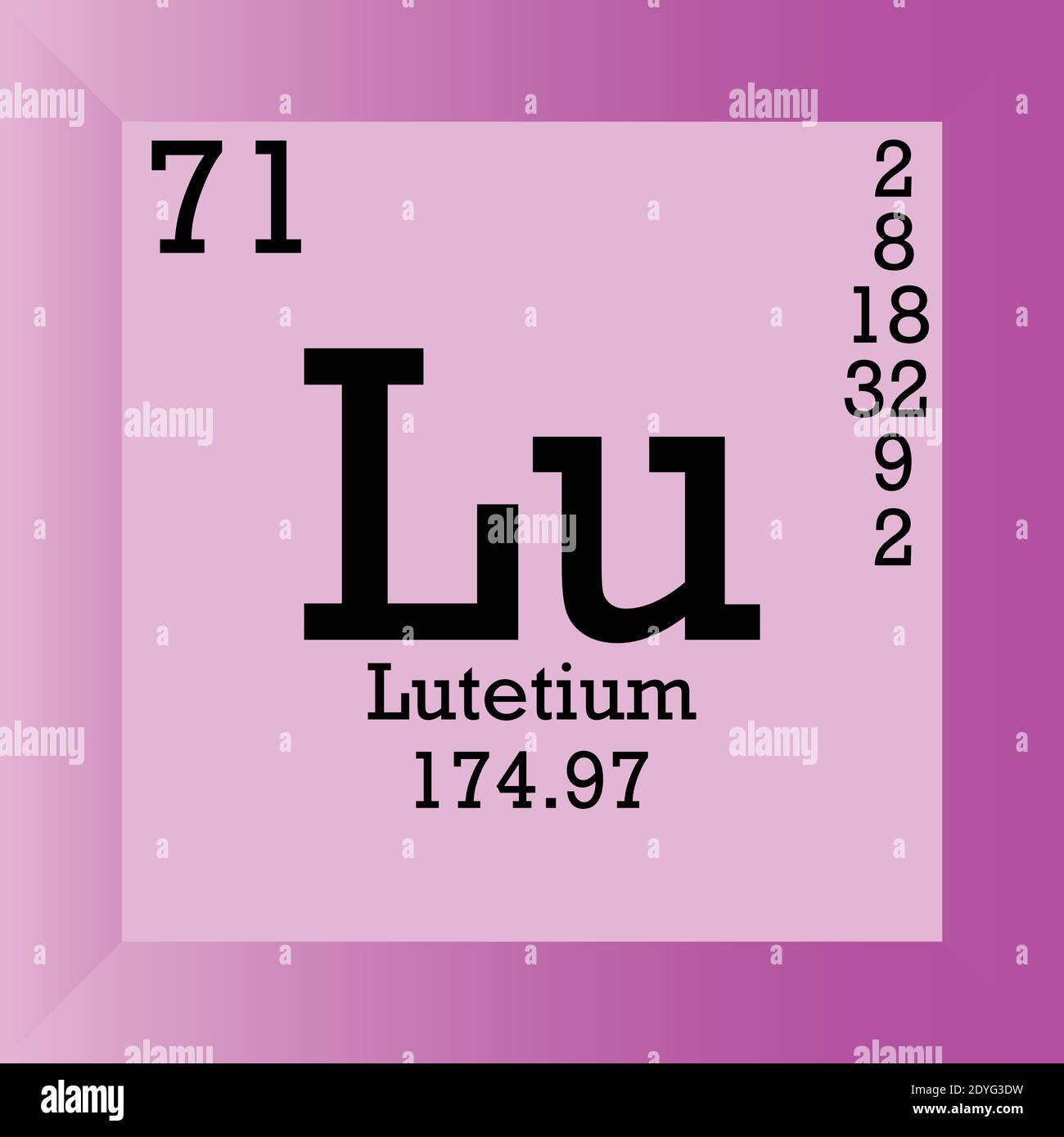 LU Lutezio Tabella periodica degli elementi chimici. Illustrazione vettoriale singolo, icona elemento con massa molare, numero atomico e conn. Elettronico Illustrazione Vettoriale