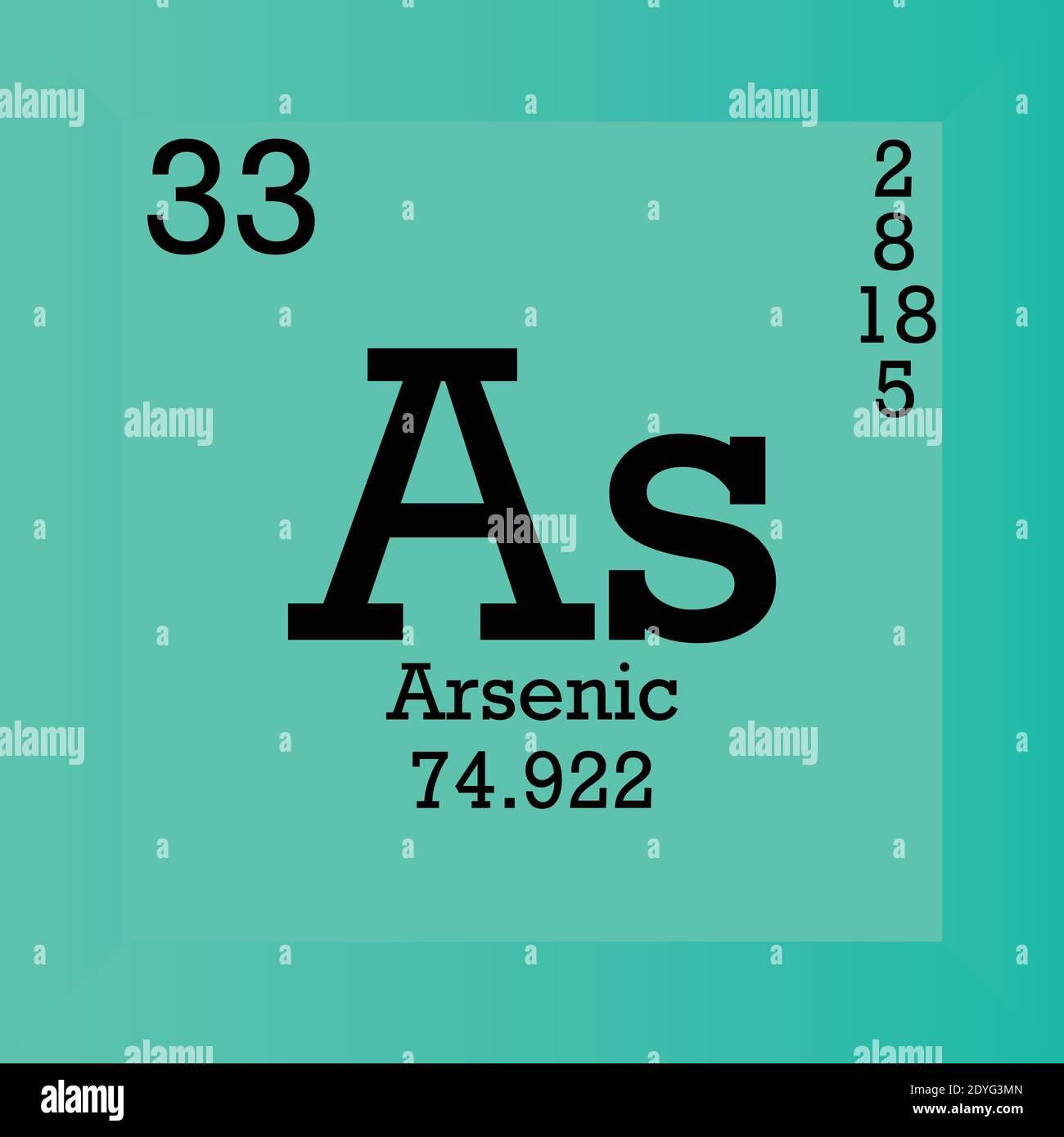 Come tavola periodica degli elementi chimici arsenici. Illustrazione vettoriale singolo, icona elemento con massa molare, numero atomico e conn. Elettronico Illustrazione Vettoriale