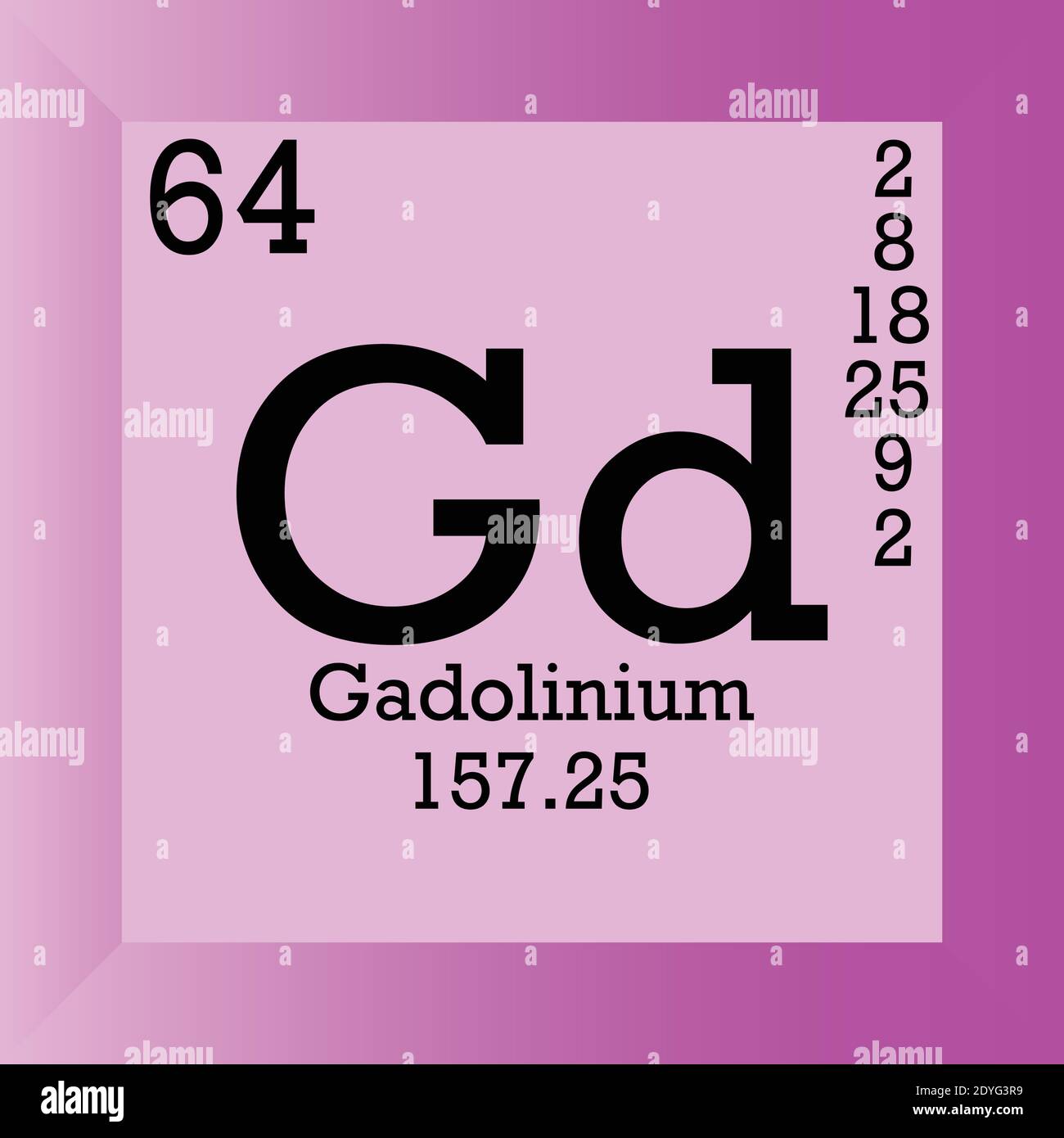 GD gadolinio elemento chimico Tavola periodica. Illustrazione vettoriale singolo, icona elemento con massa molare, numero atomico e conn. Elettronico Illustrazione Vettoriale