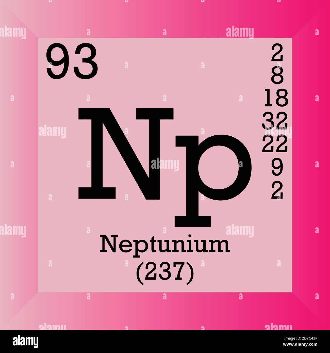 NP Neptunium Tabella periodica degli elementi chimici. Illustrazione vettoriale singolo, icona elemento con massa molare, numero atomico e conn. Elettronico Illustrazione Vettoriale