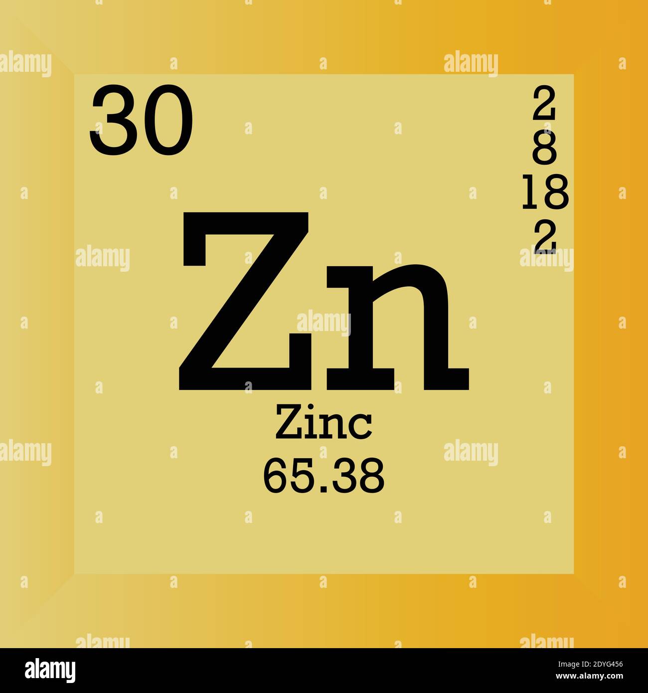 Zn zinco elemento chimico Tavola periodica. Illustrazione vettoriale singolo, icona elemento con massa molare, numero atomico e conn. Elettronico Illustrazione Vettoriale