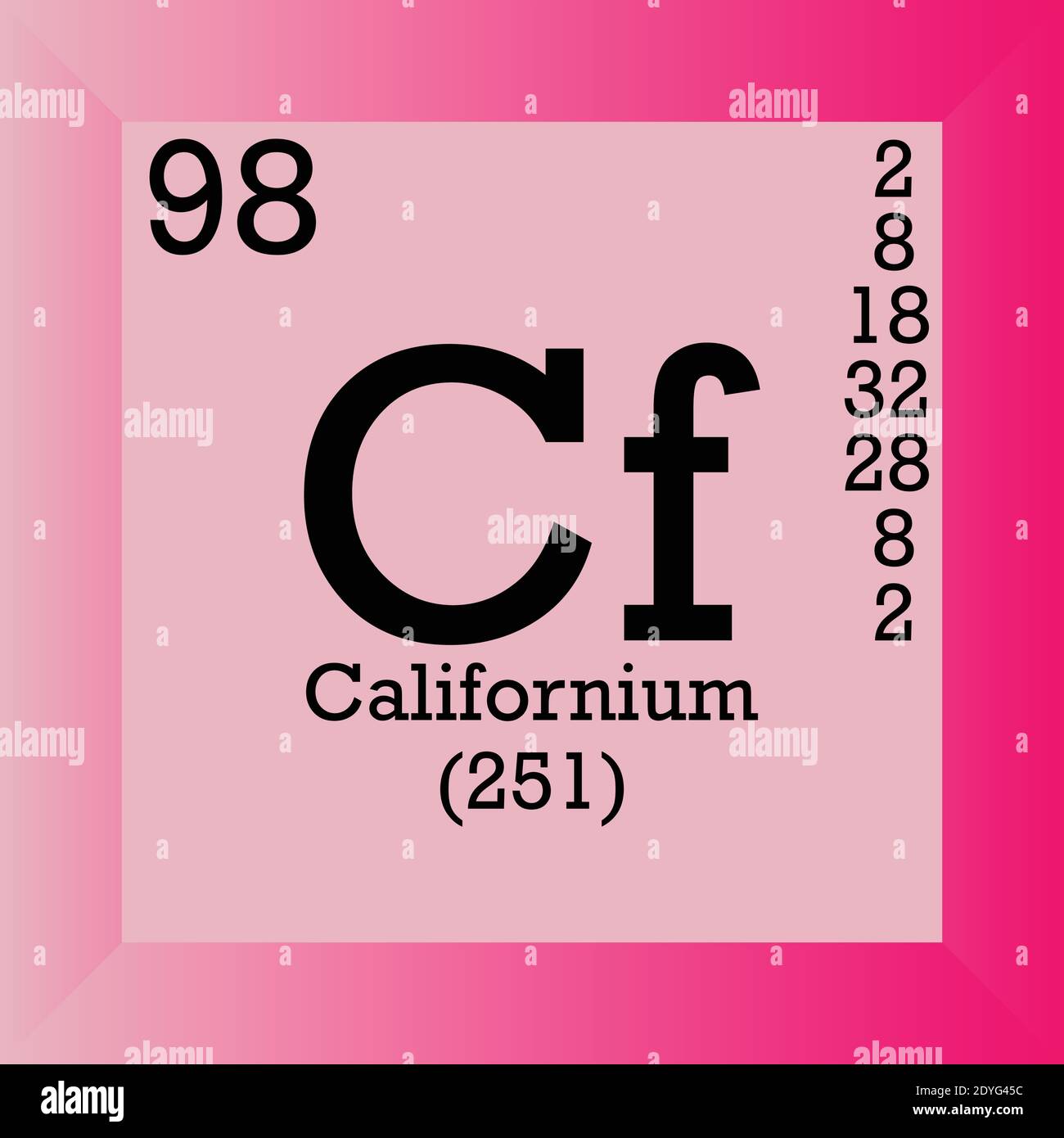 Cf California Chemical Element Tavola periodica. Illustrazione vettoriale singolo, icona elemento con massa molare, numero atomico e conn. Elettronico Illustrazione Vettoriale