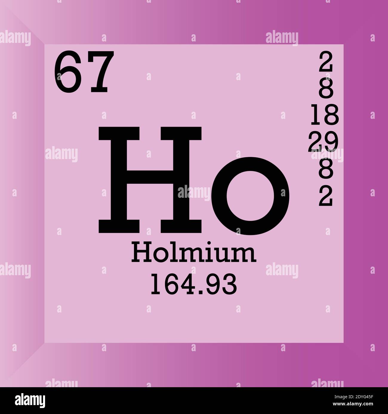 Ho Tabella periodica degli elementi chimici all'olmio. Illustrazione vettoriale singolo, icona elemento con massa molare, numero atomico e conn. Elettronico Illustrazione Vettoriale