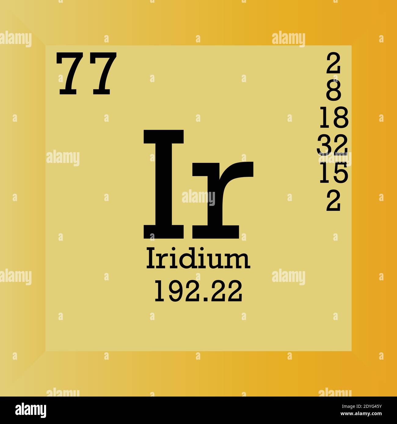 IR Iridium Chemical Element Tavola periodica. Illustrazione vettoriale singolo, icona elemento con massa molare, numero atomico e conn. Elettronico Illustrazione Vettoriale