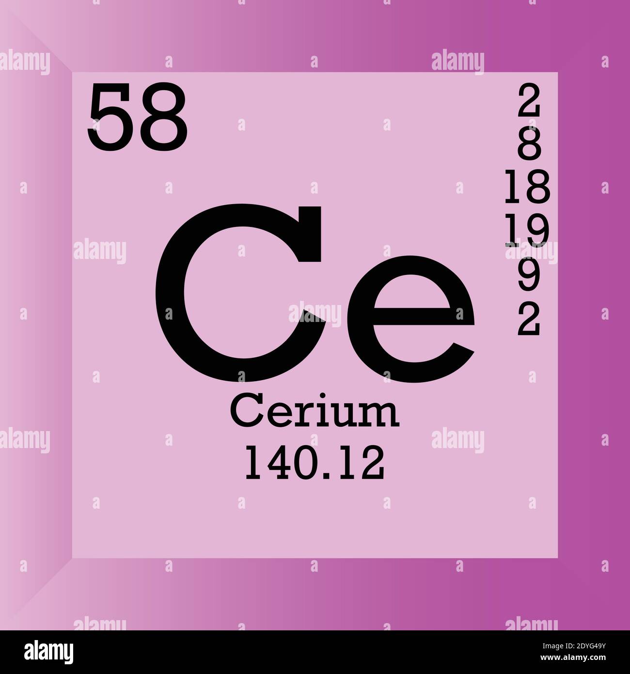 CE cerio elemento chimico Tavola periodica. Illustrazione vettoriale singolo, icona elemento con massa molare, numero atomico e conn. Elettronico Illustrazione Vettoriale