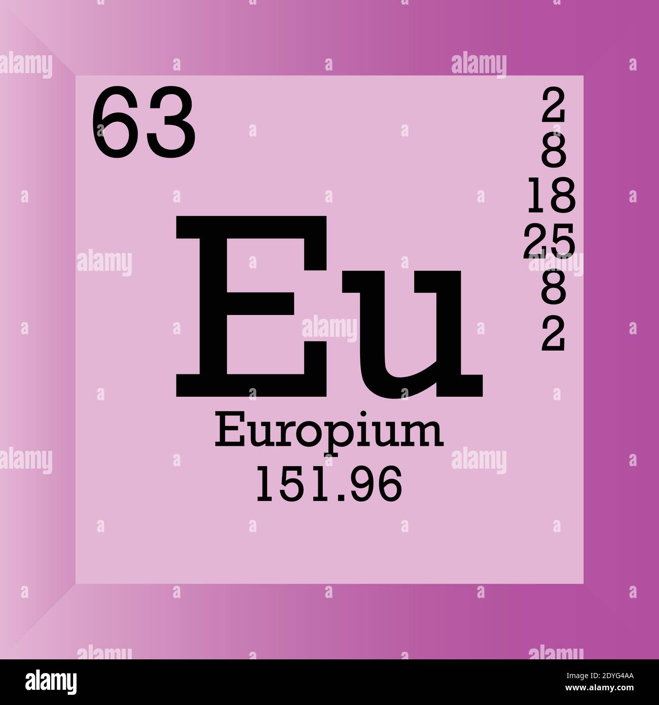 EU Europium Tabella periodica degli elementi chimici. Illustrazione vettoriale singolo, icona elemento con massa molare, numero atomico e conn. Elettronico Illustrazione Vettoriale