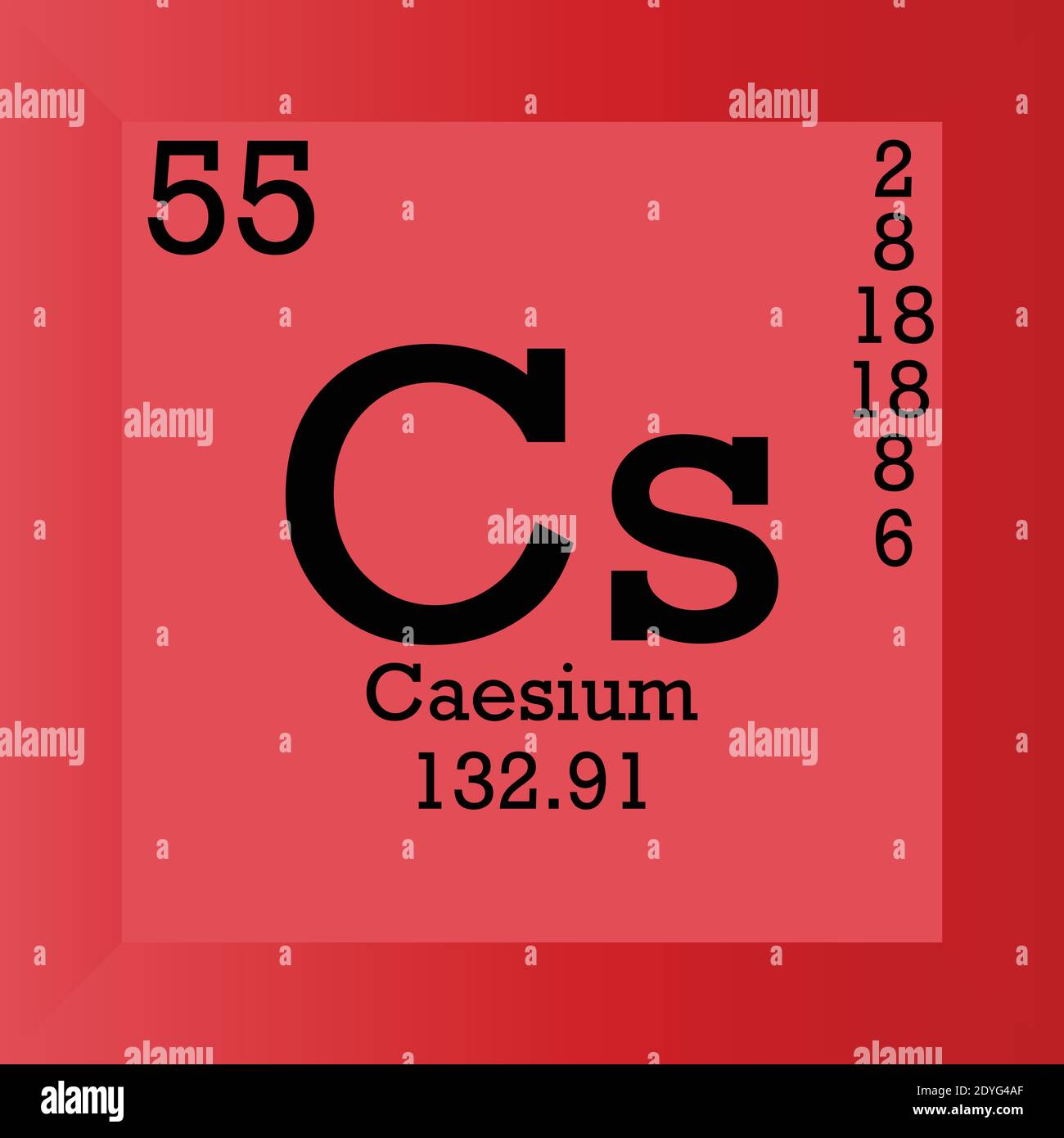 Tabella periodica elementi chimici cesio CS. Illustrazione vettoriale singolo, icona elemento con massa molare, numero atomico e conn. Elettronico Illustrazione Vettoriale
