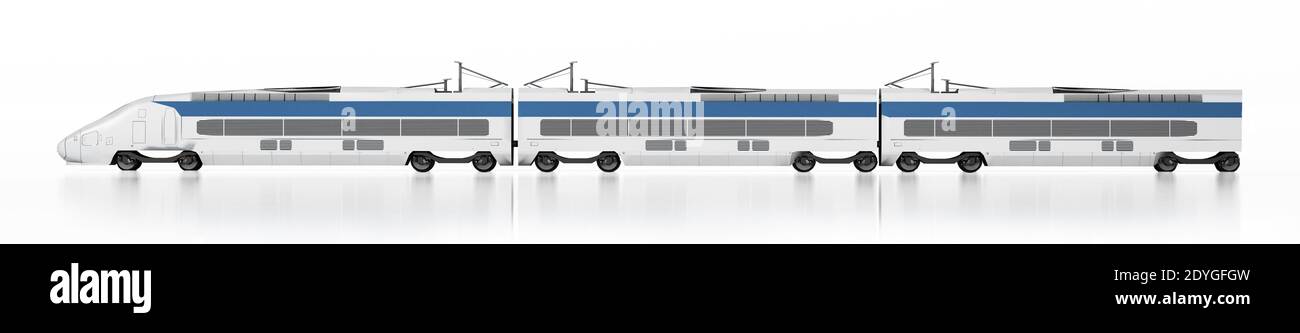 Treno elettrico isolato su sfondo bianco. Illustrazione 3D. Foto Stock