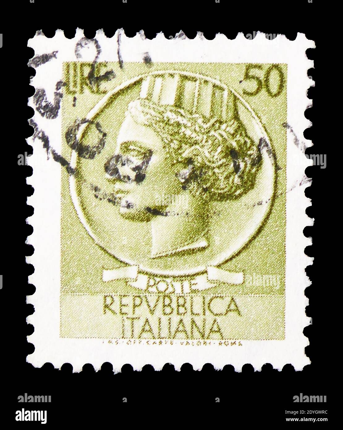 MOSCA, RUSSIA - 8 AGOSTO 2019: Francobollo stampato in Italia mostra Coin di Siracusa, serie, circa 1958 Foto Stock