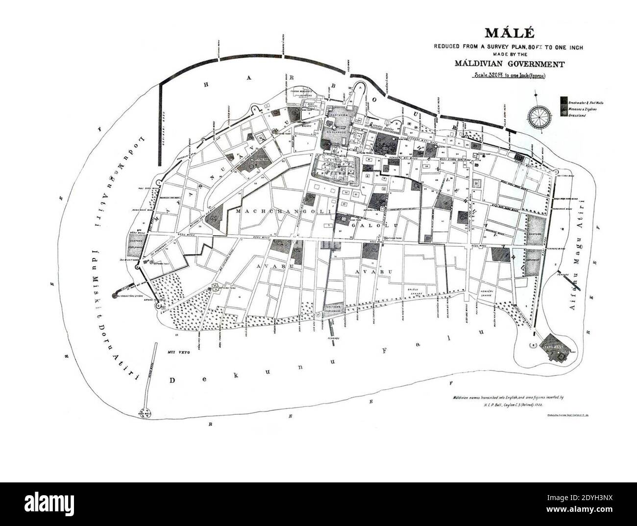 Grande-dettagliato-vecchia-mappa-di-maschio-1920. Foto Stock