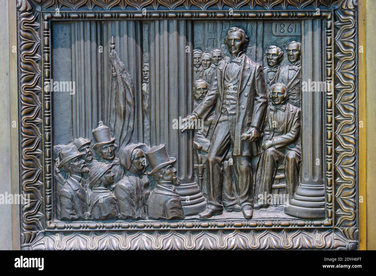 Alabama Montgomery state Department of Archives & History, Bronze Panel Doors Jefferson Davis giurato giuramento nel 1861, Foto Stock