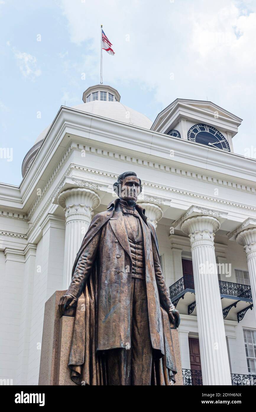 Alabama Montgomery state Capitol Building Jefferson Davis statua, sito giurato giuramento a Goat Hill Confederate Presidente, Foto Stock