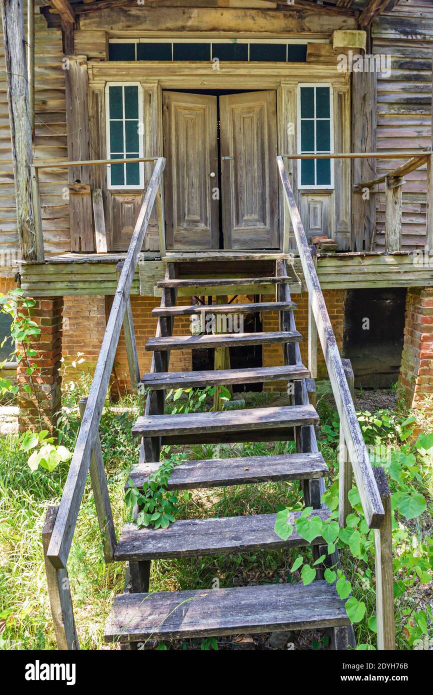 Alabama Orrville Old Cahawba Archaeological Park, Fambro-Arthur House 1841 fuori esterno legno passi in legno, città fantasma, Foto Stock