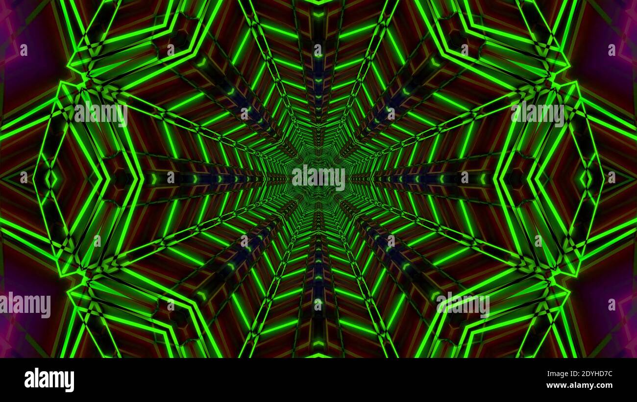 Radar verde stella neon 3d illustrazione loop vj Foto Stock