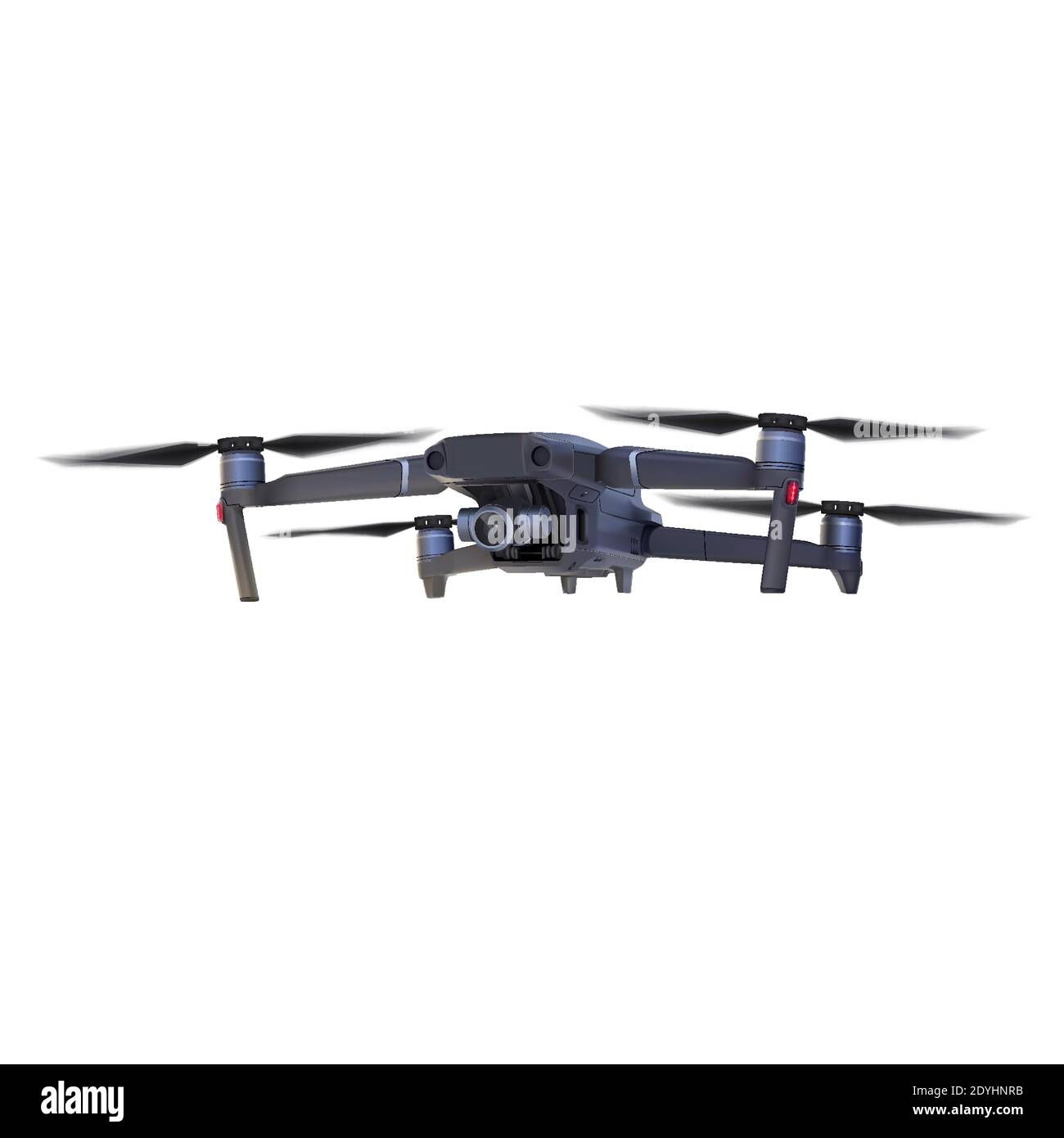 Drone vettoriale realistico in volo su sfondo bianco. Illustrazione Vettoriale