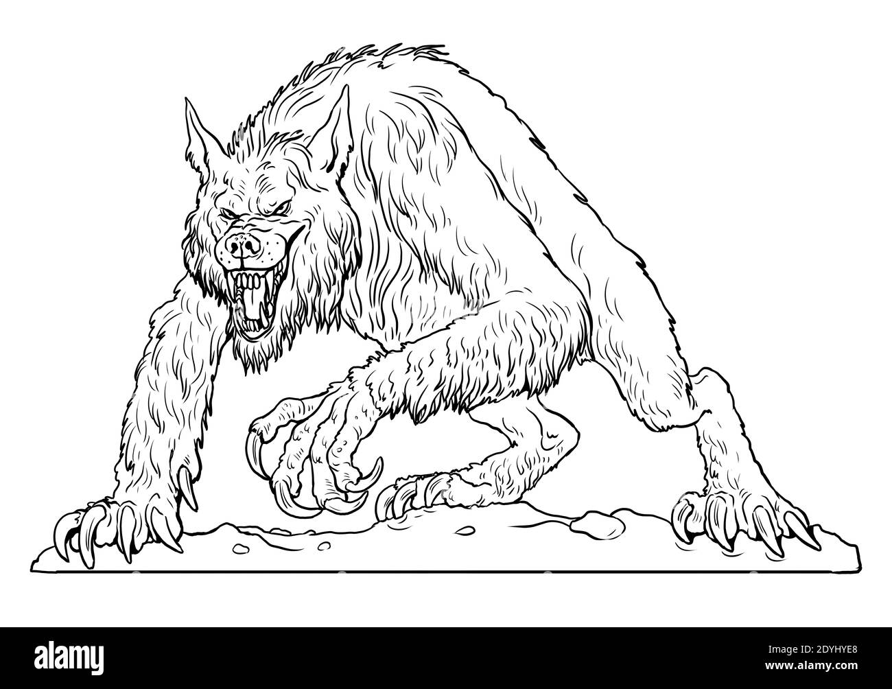 Il lupo mannaro urla sul disegno della luna. Modello da colorare fantasy  mostro Foto stock - Alamy
