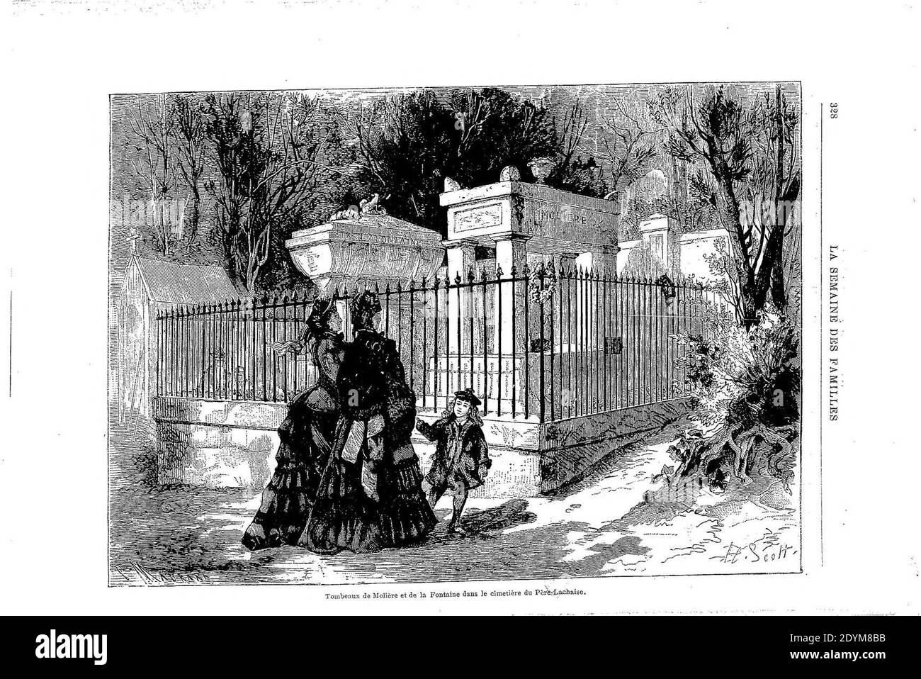 La Semaine des familles - Tombeaux de Molière et la Fontaine dans le cimetière du Père-Lachaise. Foto Stock