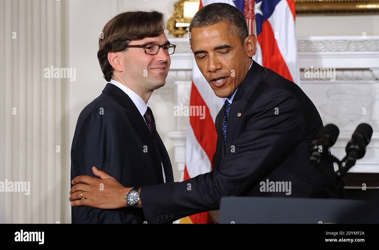 Il presidente Barack Obama annuncia Jason Furman(L) di unirsi al team economico della Casa Bianca come presidente del Consiglio dei consulenti economici durante un evento nella Sala da pranzo di Stato della Casa Bianca 10 giugno 2013 a Washington, DC, USA. Foto di Olivier Douliery/ABACAPRESS.COM Foto Stock