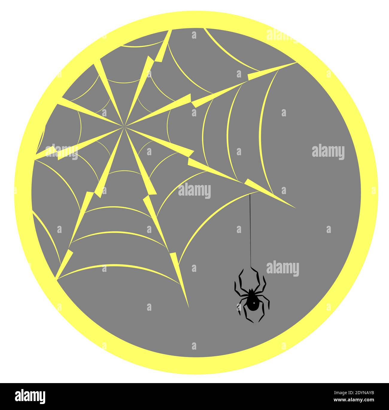 Spider appeso al ragnatela e al sole, icona di silhouette eps10 illustrazione vettoriale. Illustrazione Vettoriale