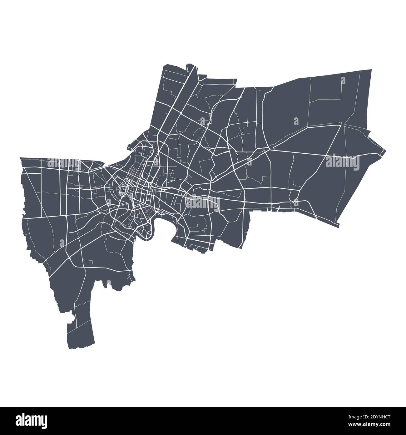 Bangkok mappa. Mappa vettoriale dettagliata dell'area amministrativa della città di Bangkok. Poster del paesaggio urbano vista aria metropolitana. Terra scura con strade bianche, strade e. Illustrazione Vettoriale