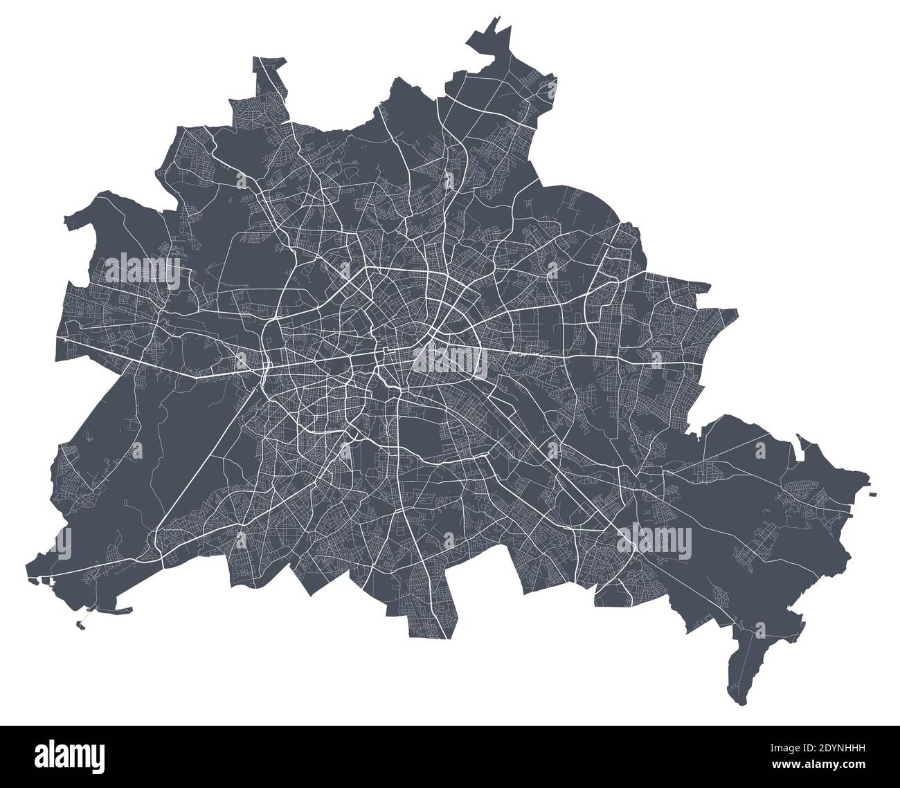 Mappa di Berlino. Mappa vettoriale dettagliata dell'area amministrativa della città di Berlino. Poster scuro con strade su sfondo bianco. Illustrazione Vettoriale