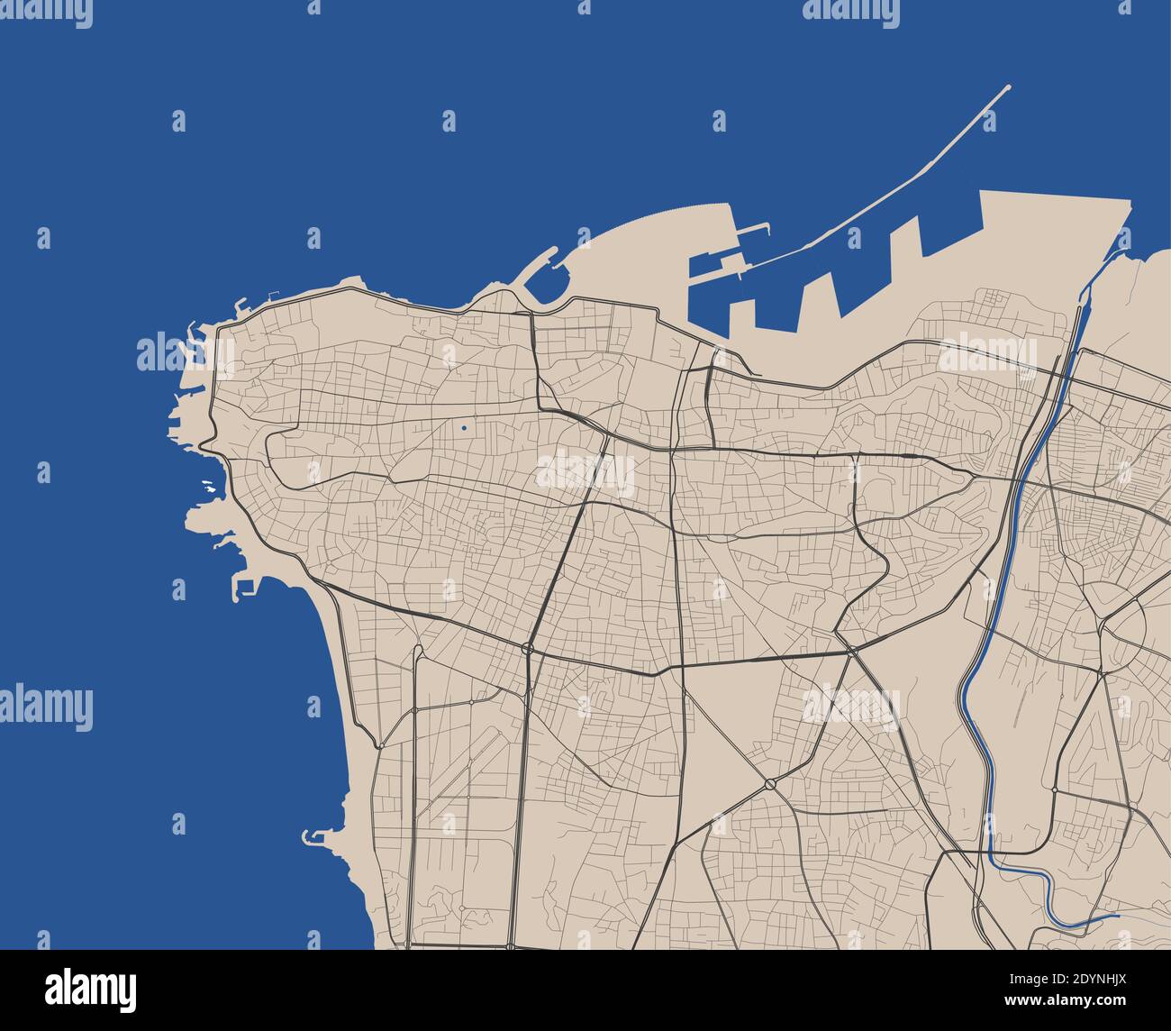 Poster della mappa della città di Beirut. Mappa di Beirut cartellone mappa stradale. Illustrazione vettoriale della mappa Beirut. Illustrazione Vettoriale